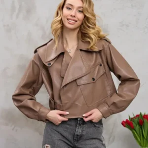 Women’s Brown Cropped Sheep Leather Jacket – Soft Genuine Leather Short Coat