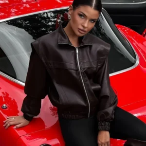 Women's Dark Chocolate Sheep Leather Bomber Jacket – Luxury Oversized Zip-Up Style Women's Dark Chocolate Sheep Leather Bomber Jacket – Luxury Oversized Zip-Up Style 1 2 3 Women's Dark Chocolate Sheep Leather Bomber Jacket – Luxury Oversized Zip-Up Style