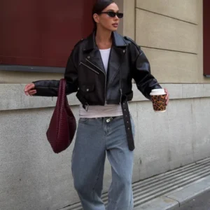 Women's Dark Brown Oversized Sheep Leather Jacket – Belted Luxe Street Style