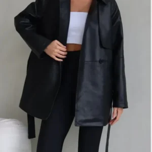 Women’s Black Sheep Leather Jacket – Oversized Luxury Moto Coat