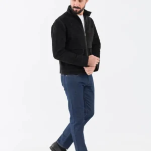 Men’s Black Suede Leather Jacket Classic Zip-Up Winter Outerwear