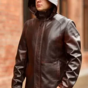 Men’s Brown Hooded Leather Jacket | Genuine Sheep Leather Long Coat