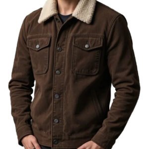 Men's Dark Brown Suede Trucker Jacket