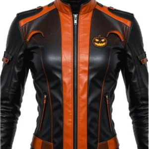 Women’s Halloween Jacket Black and Orange Sheep Leather