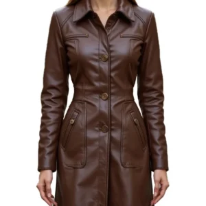 Women's Brown Sheep Leather Long Coat 1 2 Women's Brown Sheep Leather Long Coat