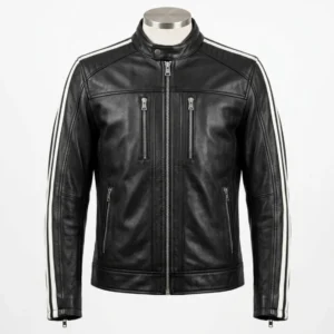Handmade Men's Genuine Black Leather Racer Motorcycle Jacket – Athletic Fit ⭐
