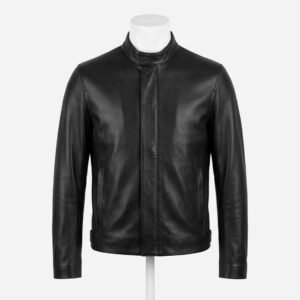 Handmade Men's Jet Black Lambskin Leather Minimalist Biker Motorcycle Jacket