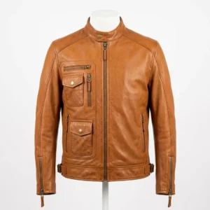 Men's Genuine Lambskin Tan Leather Motorcycle Biker Jacket