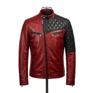Men's Handmade Red Black Sheep Leather Motorcycle Biker Jacket