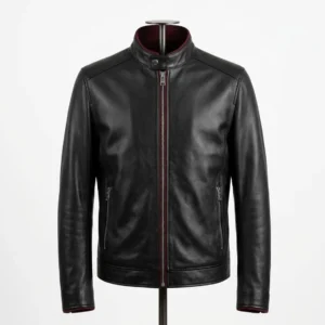 Handmade Men's Reversible Lambskin Leather Jacket – Black & Burgundy Dual Layer Biker Style