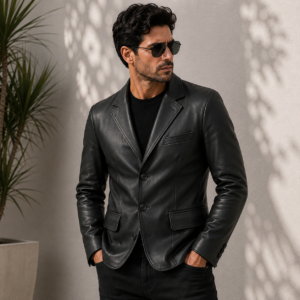 Handmade Men's Black Leather Blazer | Premium Sheep Leather