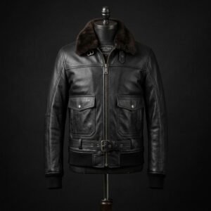 Handmade Men's Black Shearling Aviator Jacket | Premium Sheepskin Leather