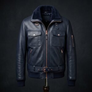 Handmade Men's Navy Aviator Leather Jacket | Premium Sheep Leather