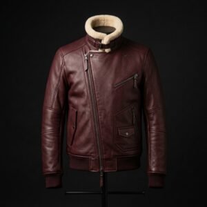 Handmade Men's Burgundy Aviator Leather Jacket | Premium Sheep Leather
