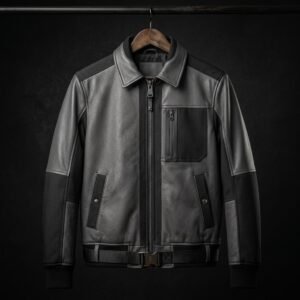 Handmade Premium Charcoal Men's Hybrid Tech Luxe Bomber Jacket | Leather + Tech  Fabric | Contemporary Innovation | Functional Design | Premium Quality | JW LEATHER  Heritage | Elite Investment Piece