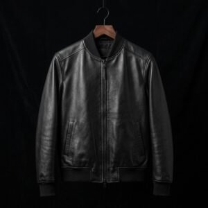 Handmade Premium Jet Black Men's Sleek Minimalist Bomber Jacket | Clean Design |  Slim Contemporary | Minimalist Luxury | Premium Leather | JW LEATHER Heritage |  Investment Piece