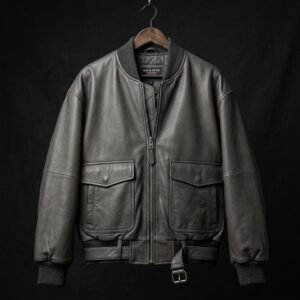 Handmade Premium Charcoal Mens Oversized Bomber Jacket | Contemporary Relaxed Fit  | Dropped Shoulders | Casual Luxury | Premium Leather | JW LEATHER Heritage |  Investment Piece