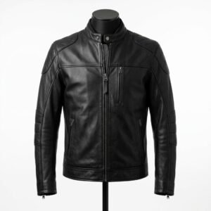 Mens Genuine Leather Cafe Racer Jacket Black Motorcycle Style