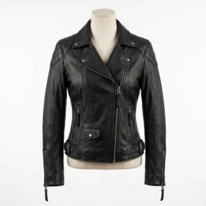 Womens Lambskin Motorcycle Jacket Ebony Black Vintage Classic Leather