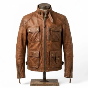 Men's Handmade Vintage Brown Lambskin Leather Jacket with Nature Adventure Back Graphic