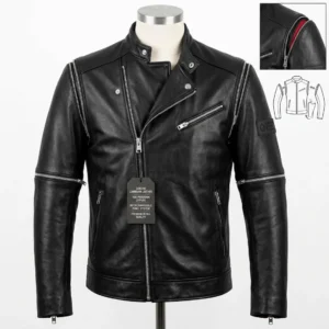 Mens Lambskin Modular Biker Jacket Black Customizable Motorcycle Leather Jacket Casual Riding Outerwear Gift for Him