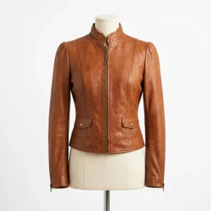 Womens Lambskin Vintage Cropped Jacket Cognac Leather Belle Epoque Style 1920s