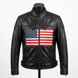 Men's Handmade Burgundy Lambskin Leather Retro Racer Biker Jacket with Cream Stripes