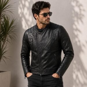 Men's Handmade Black Sheep Leather Biker Jacket – Premium Asymmetrical Zip Motorcycle Jacket